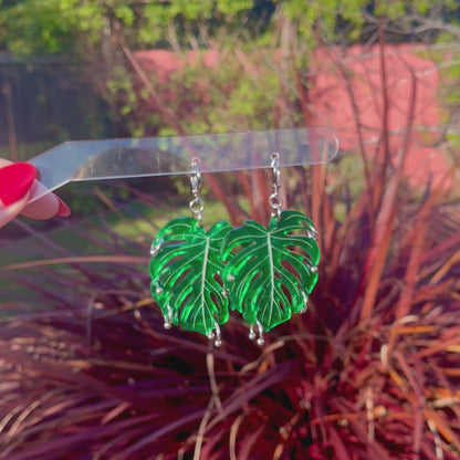 Pierced Monstera Leaf Earrings