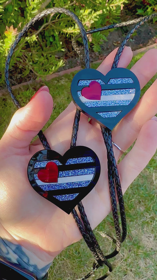 Leather Pride Flag Heart Bolo Tie