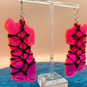 Shibari Venus Earrings - Neon Pink & Black