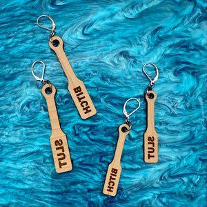 BDSM Wood Paddle Earrings - 2 Sizes & Styles