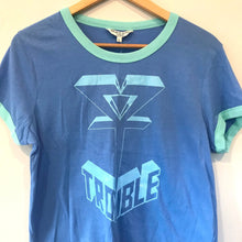 Load image into Gallery viewer, Blue ringer glitter Trouble t-shirt women&#39;s Large
